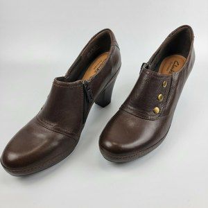 Clarks Womens Vermont Terrace Shootie Platform Mule Shoes Brown Leather 9.5 M